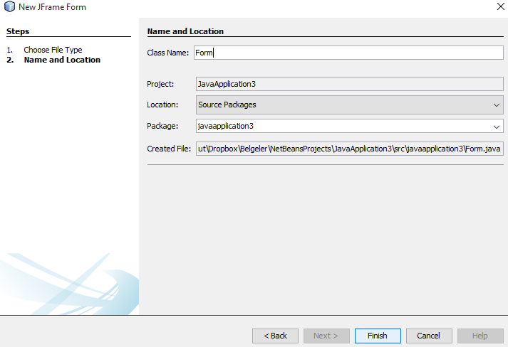 java jframe form