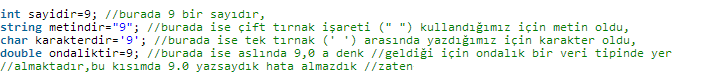 c# değişkenler